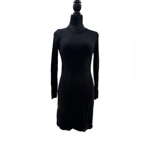 Dalia Black Long Sleeve Knit Dress XS Crew Neck Zip Back Minimalist LBD